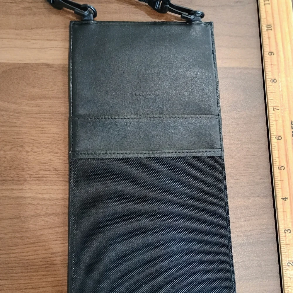 Buxton Black Faux Leather Vertical Neck Pouch with ID Window